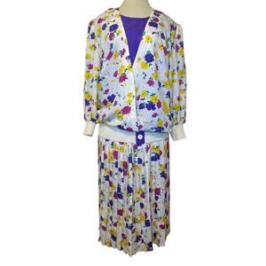 Anthony Sicari Vintage 80s Floral Skirt Matching Set Jacquard Size 10 USA